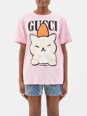 Gucci - X Pikarar Kawaii-print Cotton-jersey T-shirt - Womens - Pink Multi
