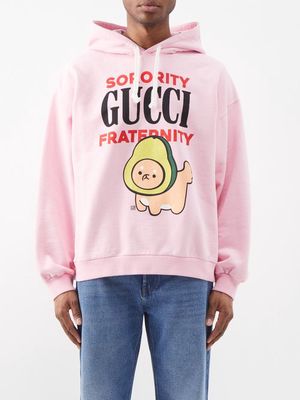 Gucci - X Pikarar Printed Cotton-jersey Hoodie - Mens - Pink Multi