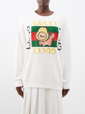 Gucci - X Pikarar Sequinned Cotton-jersery Sweatshirt - Womens - Cream Multi