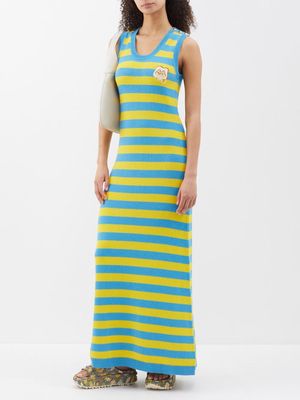 Gucci - X Pikarar Striped Cotton-blend Maxi Dress - Womens - Blue Yellow
