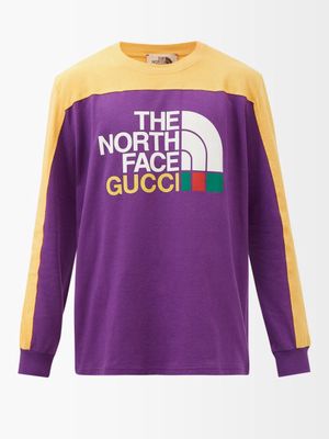 Gucci - X The North Face Cotton Long-sleeved T-shirt - Mens - Purple Multi