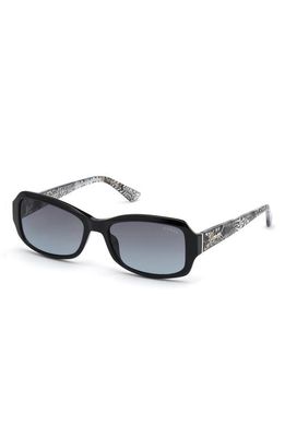GUESS 55mm Gradient Rectangular Sunglasses in Shiny Black /Gradient Smoke