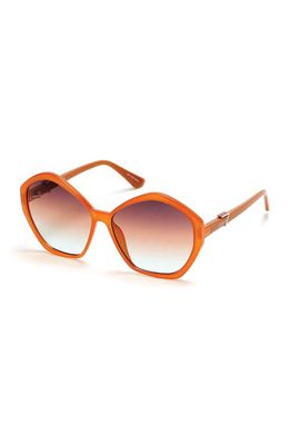 GUESS 58mm Gradient Lens Geometric Sunglasses in Orange/Other /Gradient Brown