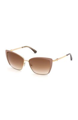 GUESS 59mm Gradient Cat Eye Sunglasses in Shiny Beige /Brown Mirror