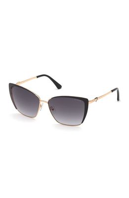 GUESS 59mm Gradient Cat Eye Sunglasses in Shiny Black /Gradient Smoke