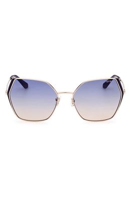 GUESS 61mm Gradient Geometric Sunglasses in Gold /Gradient Blue