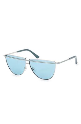 GUESS 63mm Half Moon Sunglasses in Shiny Light Nickeltin /Blue
