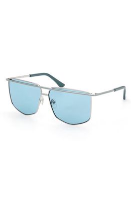 GUESS 63mm Oversize Square Sunglasses in Shiny Light Nickeltin /Blue
