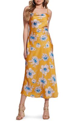 GUESS Akilina Floral Print Satin Midi Dress in Yellow