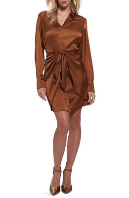 GUESS Alya Long Sleeve Mini Shirtdress in Brown Leaf