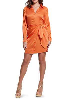 GUESS Alya Long Sleeve Mini Shirtdress in Orange