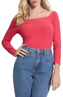 GUESS Amelia Asymmetric Off the Shoulder Long Sleeve Top in Fruit Juice Pink