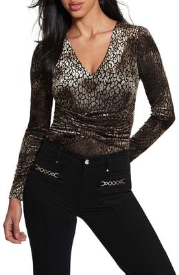 GUESS Belina Leopard Stretch Velvet Bodysuit in F1Hu