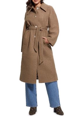 GUESS Bouclé Belted Coat in Summer Clay Multi