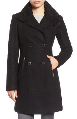 GUESS Bouclé Sleeve Wool Blend Military Coat in Black