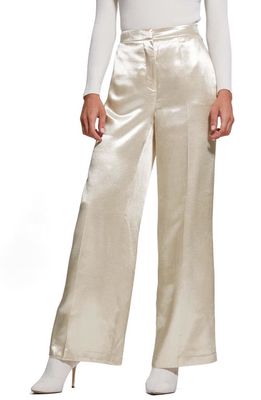 GUESS Brisilda High Waist Wide Leg Satin Pants in Pearl Oyster