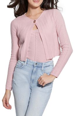 GUESS Cecilia Cotton Blend Pointelle Cardigan in Pink