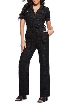 GUESS Clarissa Belted Tweed Jumpsuit in Black