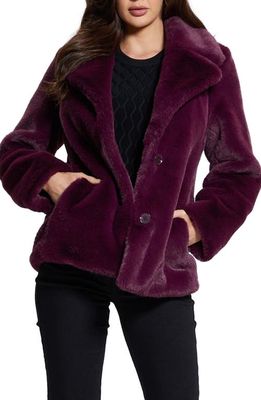 GUESS Corinne Faux Fur Coat in Purple