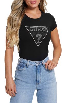 GUESS Crystal Logo T-Shirt in Jet Black