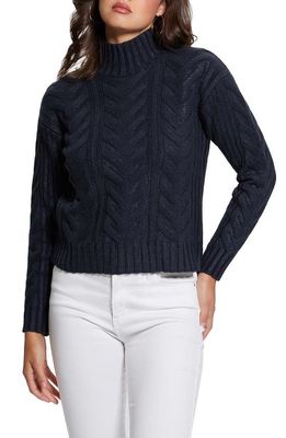 GUESS Diane Foil Cable Mock Neck Sweater in Blue
