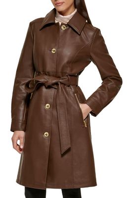 GUESS Faux Leather Belted Trench Coat in Chocolate