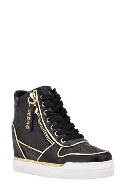GUESS Fiora Wedge Sneaker in Black Faux Leather