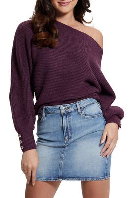 GUESS Isadora One-Shoulder Sweater in Black Cherry
