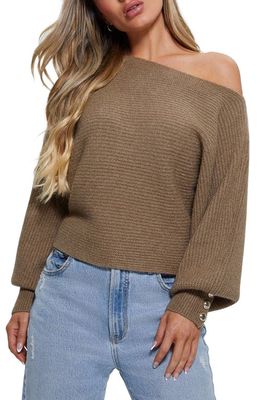 GUESS Isadora One-Shoulder Sweater in Brown