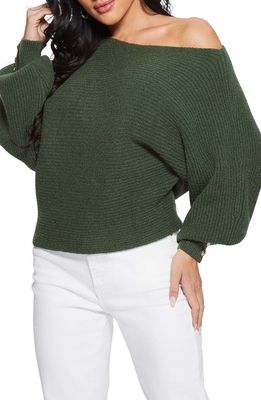GUESS Isadora One-Shoulder Sweater in Green
