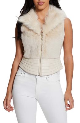 GUESS Jodie Faux Fur Vest in Pearl Oyster Multi