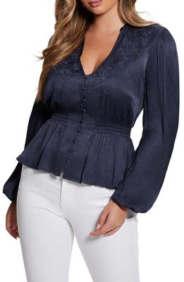 GUESS Joie Satin Peplum Top in Blue