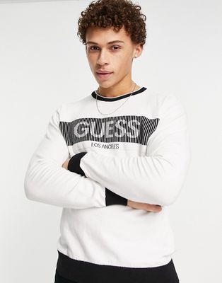 Guess knit sweater with chest logo-White