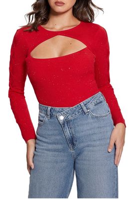 GUESS Laurel Cutout Micro Sequin Sweater in Delicious Red