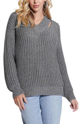 GUESS Lise Sparkle Cutout V-Neck Sweater in Mindful Lurex Multi