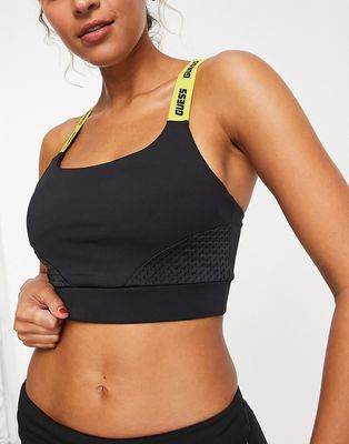 Guess logo active bralette in black and yellow - part of a set