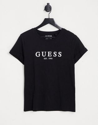 Guess logo rolled cuff T-shirt in black