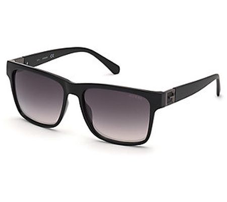 Guess Men's Shiny Black & Green Mirror Injected Sunglasses
