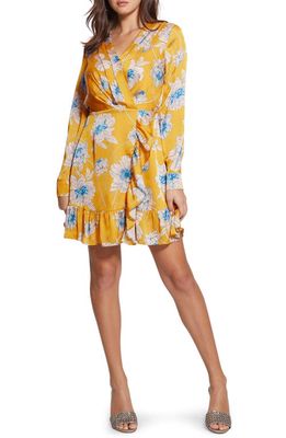 GUESS Mimosa Floral Long Sleeve Faux Wrap Dress in Yellow