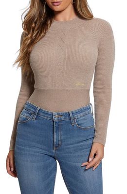 GUESS Mixed Stitch Mock Neck Sweater in Brown
