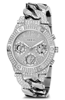 GUESS Multifunction Crystal Pavé Curb Chain Bracelet Watch