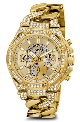GUESS Multifunction Crystal Skeleton Curb Chain Bracelet Watch