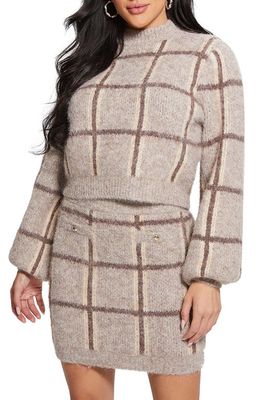 GUESS Nadia Plaid Jacquard Sweater in Brown