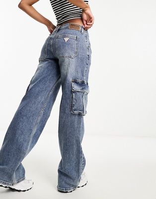 GUESS Originals cargo jeans in medium wash - part of a set-Blue