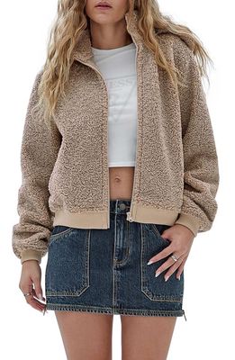 GUESS ORIGINALS Go Faux Fur Hooded Bomber Jacket in Brown
