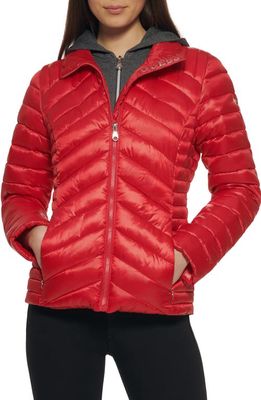 GUESS Packable Water Resistant Puffer Jacket in Fire Red