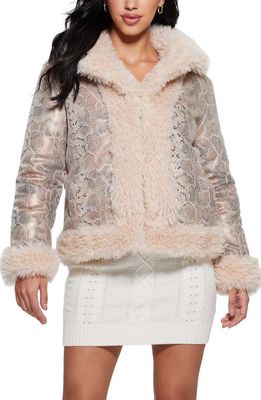 GUESS Penelope Faux Fur & Faux Leather Reversible Jacket in Beige