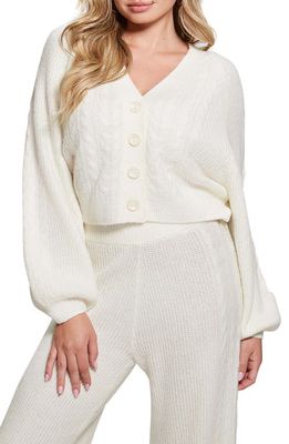 GUESS Rylie Cable Knit Crop Cardigan in Dove White