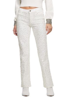 GUESS Sexy Embellished Straight Leg Jeans in Pure White Multi