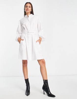 Guess shirt mini dress with waist buckle in white